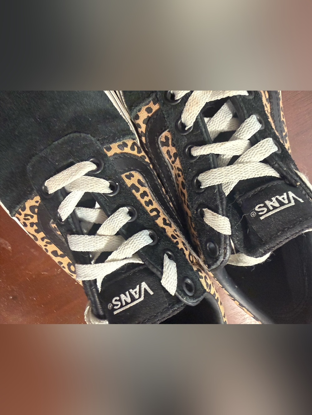 Vans Black and Tan Leopard-Print Low-Top Sneakers woman 7.5 - Picture 5 of 7